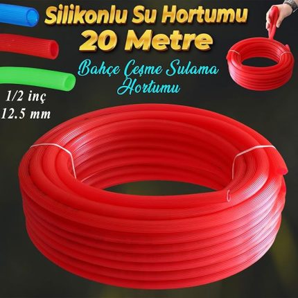 Bahçe Çeşme Su Hortumu İç Çap 1/2 Naturel Silikonlu Sulama Araç Yıkama Hortum 20 Metre