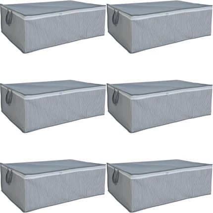 6 Adet Çizgili Hurç Seti Büyük Boy Baza Altı Çekyat Düzenleyeci Çeyiz Bohçası 64 x 48 x 22