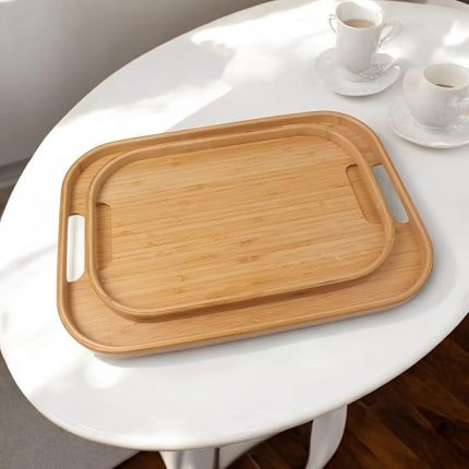 Dikdörtgen Bambu Servis Tepsisi, 2'li Set, 33x22 cm ve 40x28 cm | Dikdörtgen Bambu Tepsi