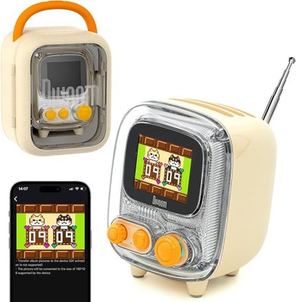 Tiivoo-2 FM Radyo Bluetooth Hoparlör Çalar Saatli, Pixel Art Retro Mini Küçük Sevimli Kablosuz Hoparlör, Vintage Dekor Parti Ofis Ev Masası Yatak Odası Mutfak Dış Mekan için Uygun, Krem