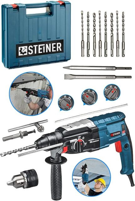 Alman 4000 Watt Profesyonel Kırıcı Delici Hilti Darbeli Matkap Gri + 10 Adet Uç + Mandren