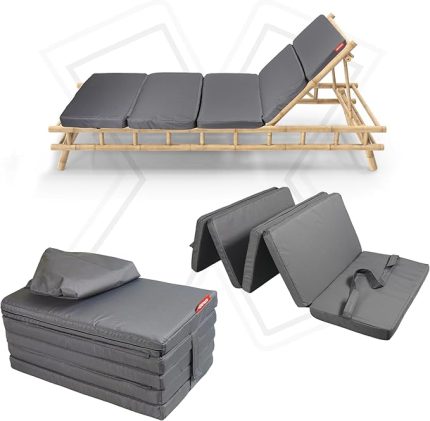 Katlanır Şezlong Minderi Fermuarlı Çantalı Cepli FoldPack 30x60 cm (Antrasit, 30x60x35 cm)