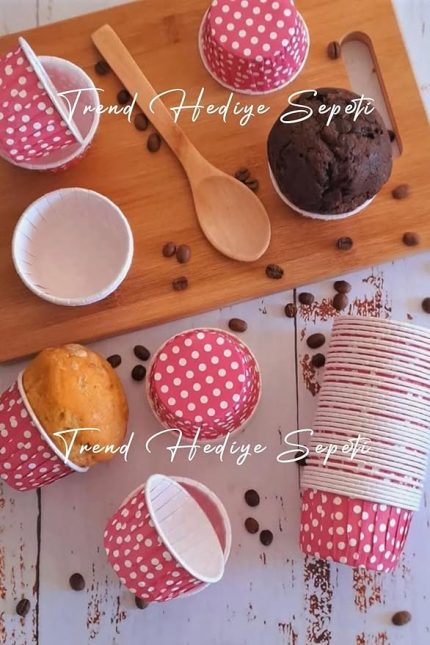 Hediye Sepeti 50'li Koyu Pembe Puantiyeli Muffin Kek Kalıbı, Kek Kapsülü Cupcake Kalıbı, Airfryer Uyumlu