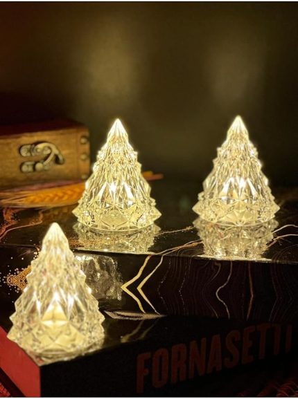 Kristal Led Çam Ağacı Mum 3'Lü Alevli Yapay Mum Pilli Yılbaşı Led Işık Abajur