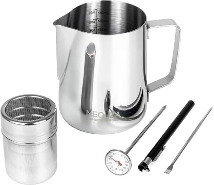 Kahve 350ml süt köpürtme sürahi fincan buharda sürahi+toz tankı, Latte sanat iğne ve termometre Espresso makinesi sandık makinesi için