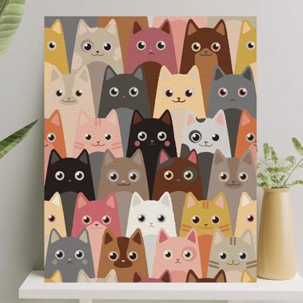 Hobi Sanat Sayılarla Boyama Tuval Seti Fırça Boya Dahil (Çıtalı) 40x50 CM - Kediler