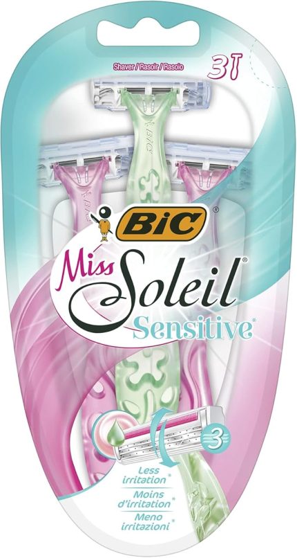 Miss Soleil Sensitive Kadın Tıraş Bıçağı 3'lü Blister (3 Bıçak), Oynar Başlık, Aloe Vera ile Zenginleştirilmiş Kayganlaştırıcı Jel Şerit
