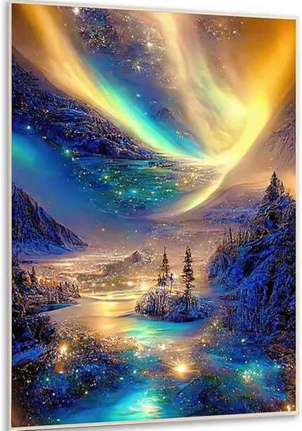 5D Elmas Boyama Kiti Büyük Boy Tam Elmas Aurora Manzarası Mozaik Çapraz Dikiş Oturma Odası Yatak Odası Duvar Dekoru 60x40 cm