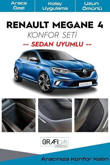 Design Renault Megane 4 Konfor Seti̇-Saklama Alanları Kumaş Kaplama-Ses İzolasyon Amaçli Ürün (Sedan Uyumlu+Torpido Kaplamalı)