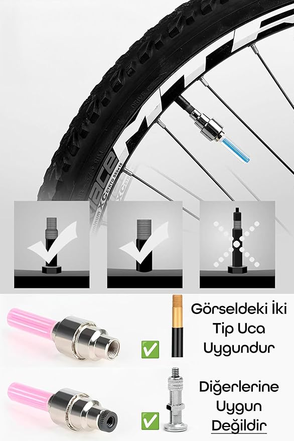 2li Hareket Sensörlü Bisiklet Teker Işığı LED Araba Motor Tekerlek Lambası Sibop Kapağı Kırmızı 3972 - Görsel 3