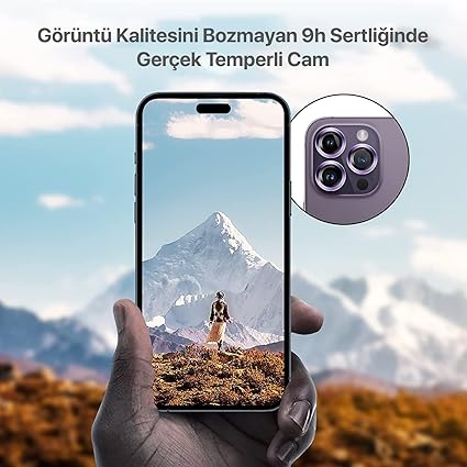 iPhone 15 Pro - 15 Pro Max / 14Pro - 14ProMax Modellerinin Tümüne Uyumlu Alüminyum Alaşım Çerçeveli ve 9H Sertliğinde Temperli Camlı Lens Koruyucu (Mor) - Görsel 4
