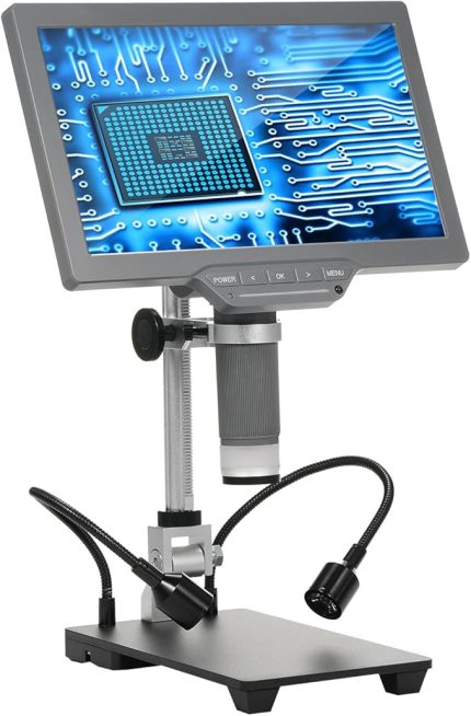 10.1'' IPS Ekran TV'li Dijital Mikroskop Elektronik Tamir için Dijital Mikroskop Kumandalı, USB Kablolu, Tabanlı ve Metal Braketli Tek Para Mikroskobu