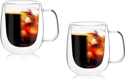 Home Borosilikat 2 Adet Çift Cidarlı Kupa Bardak, 250 Ml Kulplu Cam Çay Kahve Süt Kupa Borosilikat Bardak