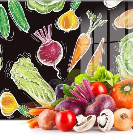 Cam Kesme Tahtası ve Sunum Tablası Sebze Desenli 20 x 30 cm