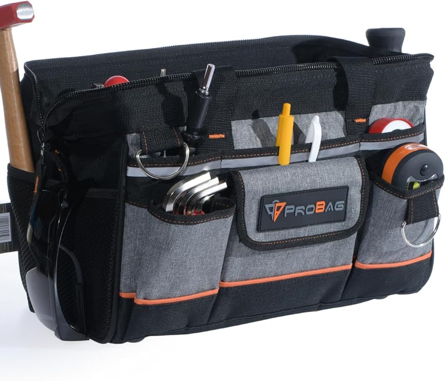 Geniş Ağızlı Ağır Hizmet Bez Alet Takım Çantası, Gri/Siyah. - Görsel 5