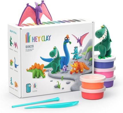 CLAY Dinozorlar Seti - Çocuklar için Hava ile Kuruyan ve Şekil Alan Kil - 15 Kutu Kil Seti ve Şekillendirme Aletleri - 5-7 Yaş Çocuklar için Dinozor Oyuncakları