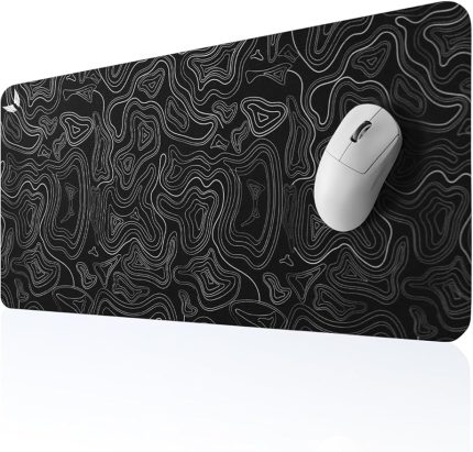 Classic - Gaming Oyuncu Gamer Mouse Pad, Kaymaz Taban Büyük Boy Large Ofis Tipi Mouse Ped, Fare Altlığı, Düz Masa Koruyucu Klavye Altı Mousepad 70x30 Cm (Topografi Siyah)