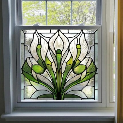 Yapışkan Olmayan Vitray Gökkuşağı Pencere Filmi, Art Nouveau Tarzı Çıkarılabilir Vinil Statik Pencere Yapışkan Gizlilik Çıkartmaları, Anti UV Isı Kontrolü Cam Filmi