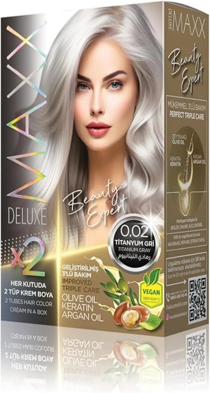 DELUXE BEAUTY EXPERT HAIR COLOR (KERETİN)'Lİ 1 KUTU (2 X 50 ML) (Titanyum Gri 0.02)