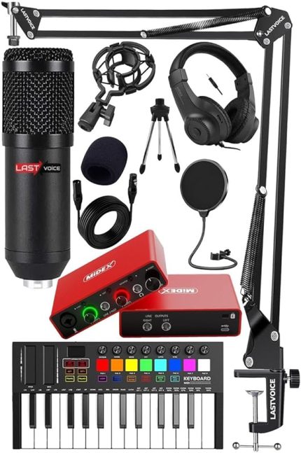 Midi Paket-1 Stüdyo Ekipmanları Seti Ses Kartı Midi Klavye Mikrofon Kulaklık