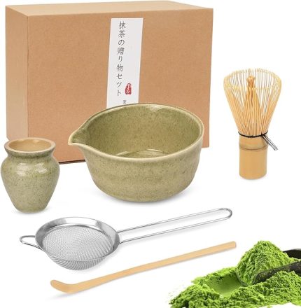 Matcha çay seti, bambu çırpma teli, seramik kase, kepçe ve tutucu ile – geleneksel Japon çay seremonisi için komple matcha yapım seti – yeni başlayanlar ve meraklılar için ideal Matcha hediye