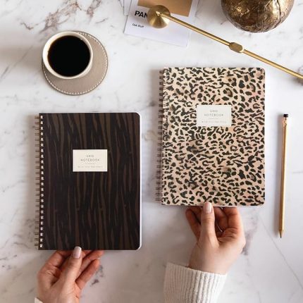 Spiralli Karton Kapak 2’li Set Kareli Okul Defteri 80 yaprak, Ders Programlı Leopar