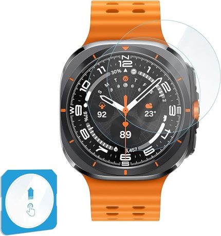 Samsung Galaxy Watch Ultra 47mm için 2'li Paket (2 Adet) Kolay Kurulum Otomatik Hizalama Aparatlı Şeffaf 9H Sertliğinde Gerçek Temperli Cam Ekran Koruyucu
