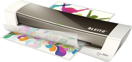A4 laminasyon cihazı, 80 ila 125 mikron laminasyon folyoları için, laminasyon kılıfları dahil, başlangıç kiti, ev ofisi, küçük ofis ve okulda kullanım için ideal, gri, iLAM, 73680089