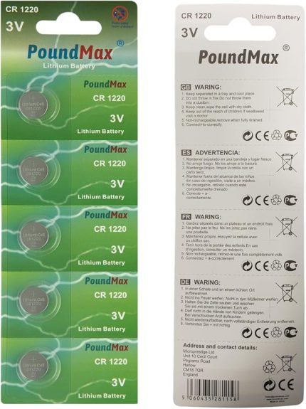 Adet CR1220 DL1220 1220 LIR1220 3V PoundMax Lityum Pil Lityum Düğme Pil, Küçük elektronik cihazlar için araba anahtarları, uzaktan kumandalar, teraziler, saatler ölçüm cihazları ve hesap makineleri