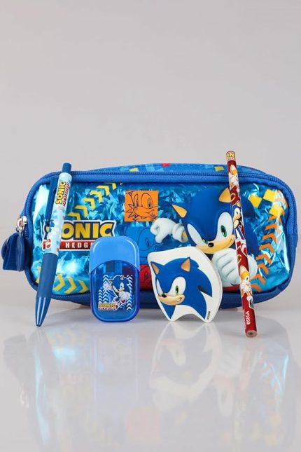 DEKOMUS ÖZEL TASARIM LİSANSLI SONIC KALEM ÇANTASI,İKİLİ KURŞUN KALEM,SİLGİ,KALEMTRAŞ SETİ