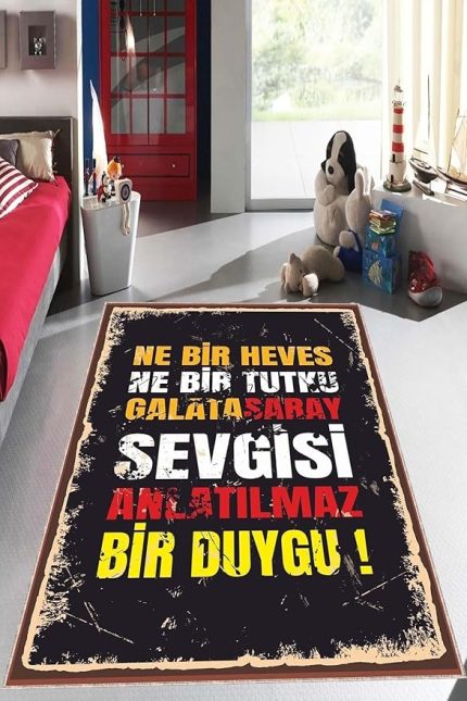 Yıkanabilen Kaymaz Taban Aslan Taraftar Halısı Ar1153, Siyah-3, 80 X 200