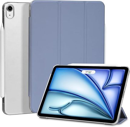 iPad Air 11 inç M3/M2 (2025/2024) için kılıf, iPad Air / 5. / 4. Nesil (2022/2020) için, Şeffaf Buzlu Arka Kapak, Lavanta Grisi İnce Stand Sert Kabuk Akıllı Tablet Kılıfı