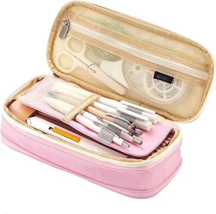 2 Katmanlı Kalem Çantası, 22 x 11 x 6,5 cm Büyük Kapasiteli Metal Fermuar Örgü Cep Kalem Kutusu Kırtasiye Kutusu Kalem Kılıfı Öğrenciler Okul Ofisi için, pinguin gri