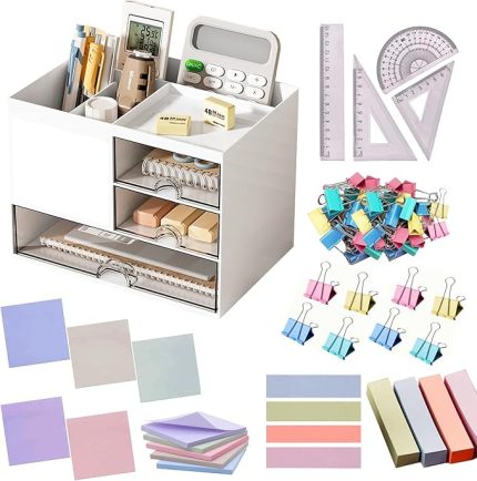 3 Çekmeceli Kalem Düzenleyici, Masa Üstü Aksesuarları Sabit Düzenleyici Masa Caddy, Ofis Sanat Malzemeleri için 5 Bölmeli Masa Düzenleyicileri için Çok Fonksiyonlu Kalemlik (Beyaz)