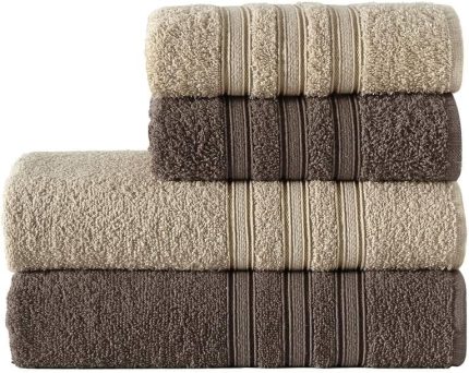 Pamuklu 50x90-70x140 cm 4'lü Banyo Havlu Seti (Kahve)
