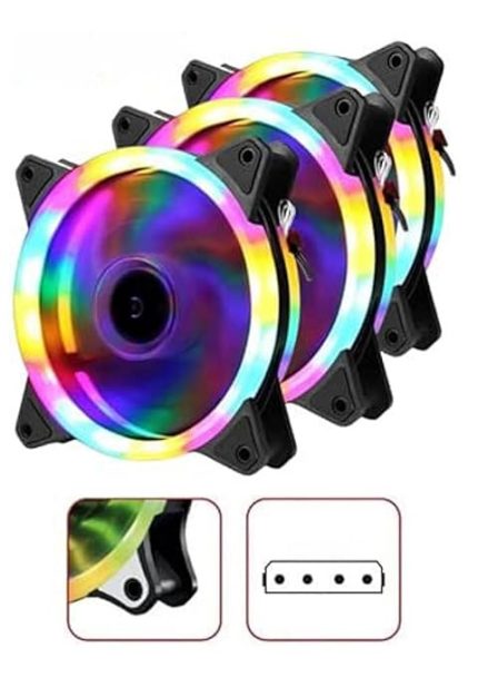3 Adet 120mm Rainbow Rgb Kasa Fanı 12 Cm Renkli Gökkuşağı Fanı