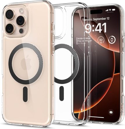 iPhone 16 Pro ile Uyumlu MagSafe Kılıf Ultra Hybrid Mag Fit Sararmaya Dayanıklı Karbon Fiber Şeffaf Kapak - ACS08131 (Spigen TR Garantili)