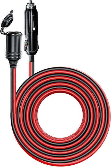 20FT Araba Sigara Çakmak Uzatma Kablosu, Ağır Hizmet Tipi 12 v 24 V Sigara Fişi Soket Uzatma Kablosu 15A Sigortalı Toz Geçirmez Kapaklı