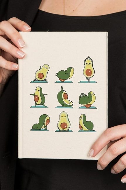 Avokado Tasarımlı Yoga Eğitmenine 100 Yaprak (200 Sayfa) Çizgisiz Kanvas Defter