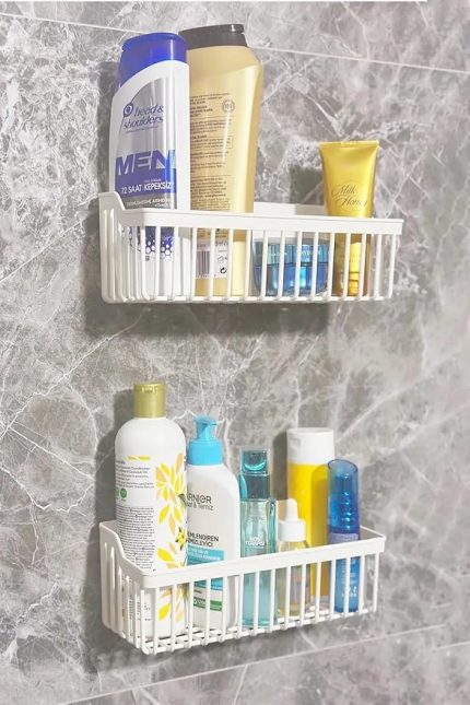 Banyo Rafı 2'li Banyo Düzenleyici Duş Rafı Kanca Askılı Organizer Şampuanlık Plastik