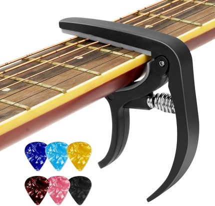 Gitar için kapo, gitar Capo, 6 pena, akort cihazı, gitar, gitar aksesuarı, Capotastos Capo, tüm enstrümanlar için gitar kaposu, elektro gitar, bas, keman, ukulele (siyah)