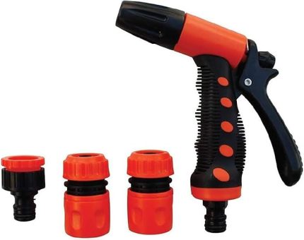 Çok Fonksiyonlu Bahçe Hortum Başlığı Seti, Ayarlanabilir Sulama Tabancası, 3 Adet Bağlantı Aparatı, Siyah-Turuncu