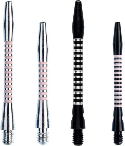 Siyah, pembe ve gümüş alüminyum dart şaftları (saplar) kısa ve orta – Paket başına 4 set
