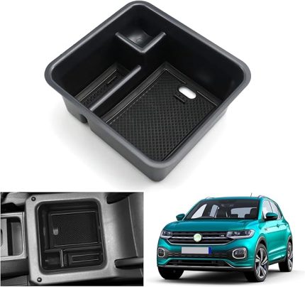 VW T-Cross 2018-2024 2025 ile uyumlu orta konsol saklama kutusu, T Cross R-Line SE 2024 kolçak düzenleyici tepsi torpido gözü, T-Cross aksesuar (siyah)