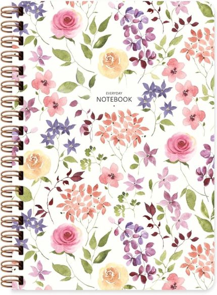 Color Çizgili Spiralli Sert Kapak Çiçek Defter Beyaz A5 96 Yp.