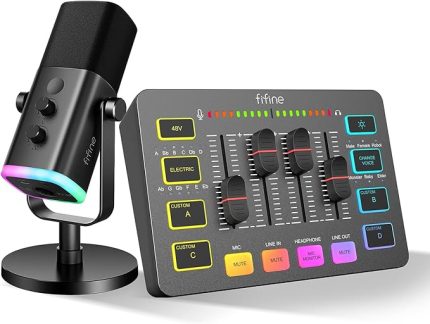 USB/XLR Akış Mikrofon Dinamik, Oyun Ses Mikseri, XLR Mikrofon Arayüzlü Akım RGB PC Mikser (AM8 + SC3)