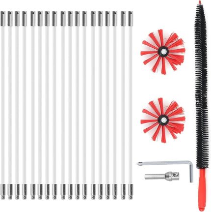 23 Adet Kırmızı Baca Temizleme Fırçası Seti - Naylon Çubuklu Kanal Havalandırma Temizleme, Fırça Başlıkları, Matkap Konnektörü, Uzun Fırça, Şömine için Baca Süpürme, Kurutma