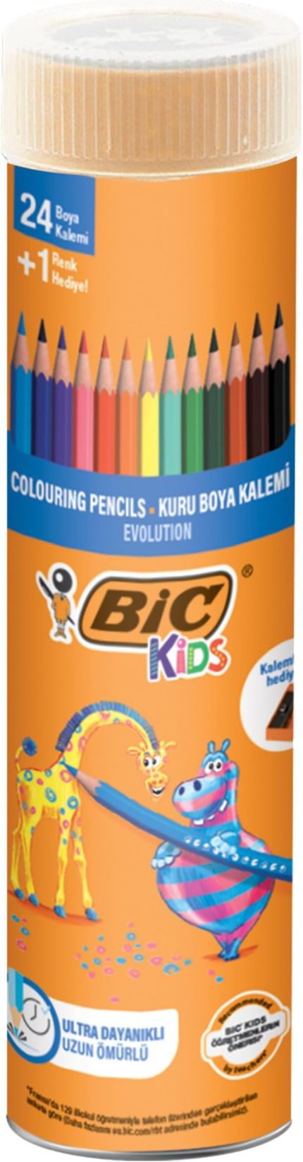 Kids Evolution Kuru Boya Kalemi 25'li Metal Tüp , Kıymık Oluşturmaz, Çiğnemeye Karşı Dayanıklı, Kolay Açılır