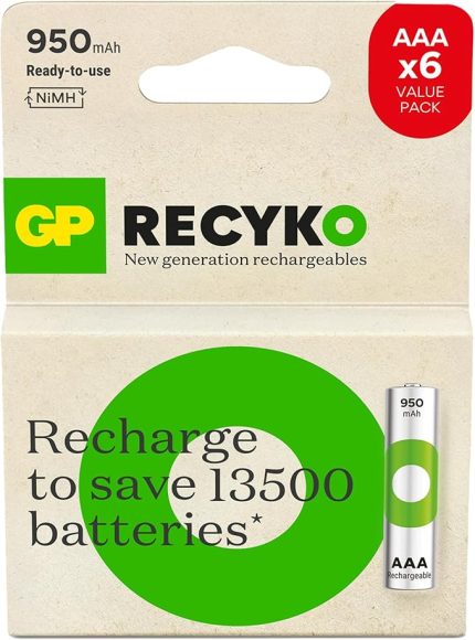 Batteries ReCyko 950mAh AAA İnce Kalem Ni-Mh Şarjlı Pil, 1.2 Volt, 6'Lı Kart