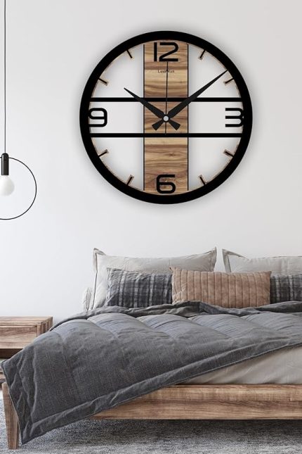 Sessiz Duvar Saati, Ahşap Modern Duvar Saati, Yeni Ev Hediyesi, Yeni Ofis Hediyesi, 60cm (60 cm)